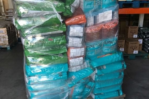 Pallet with stock wrapped in film
