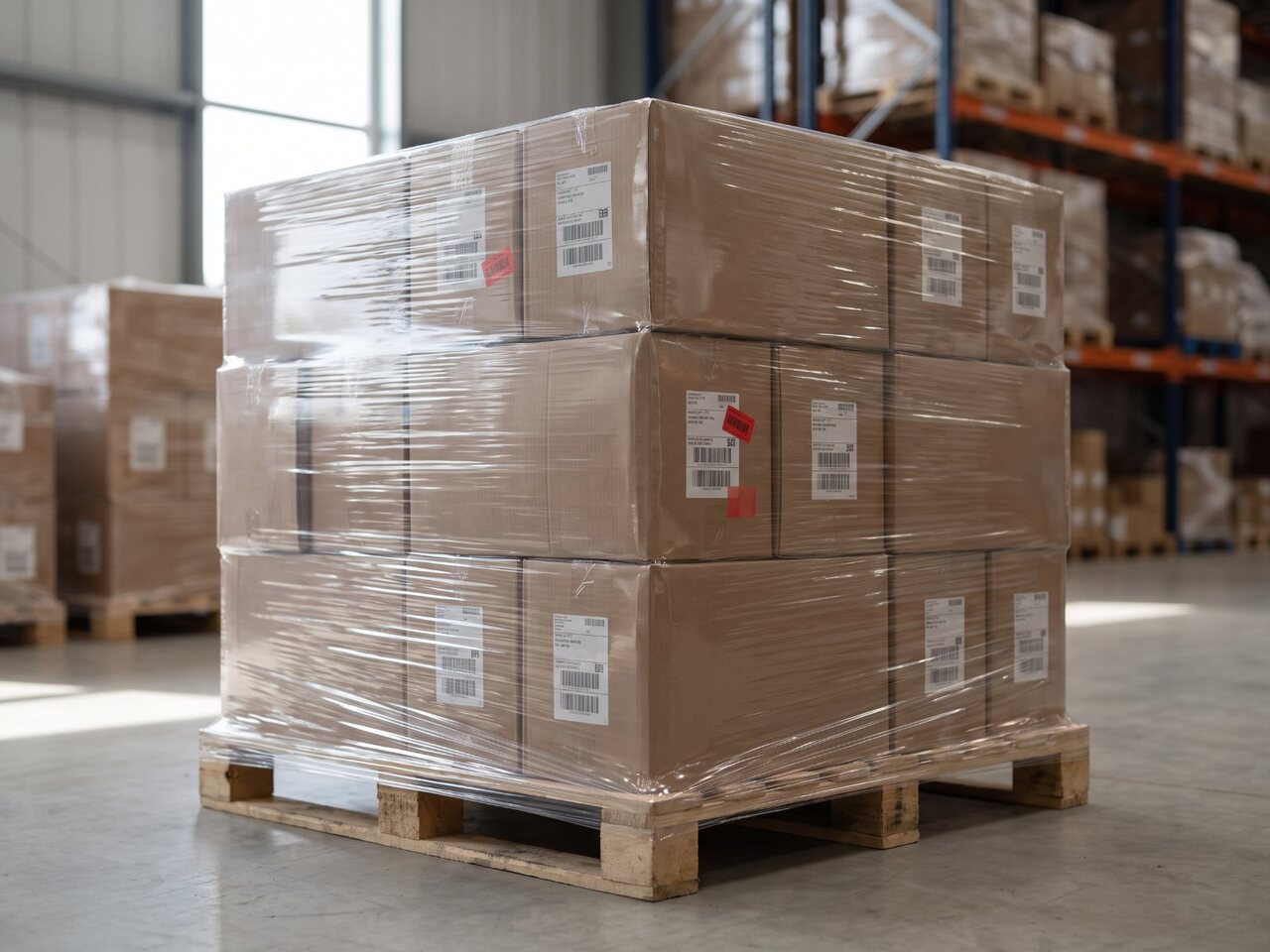 Pallet wrapped in clear Nanofilm nano stretch film