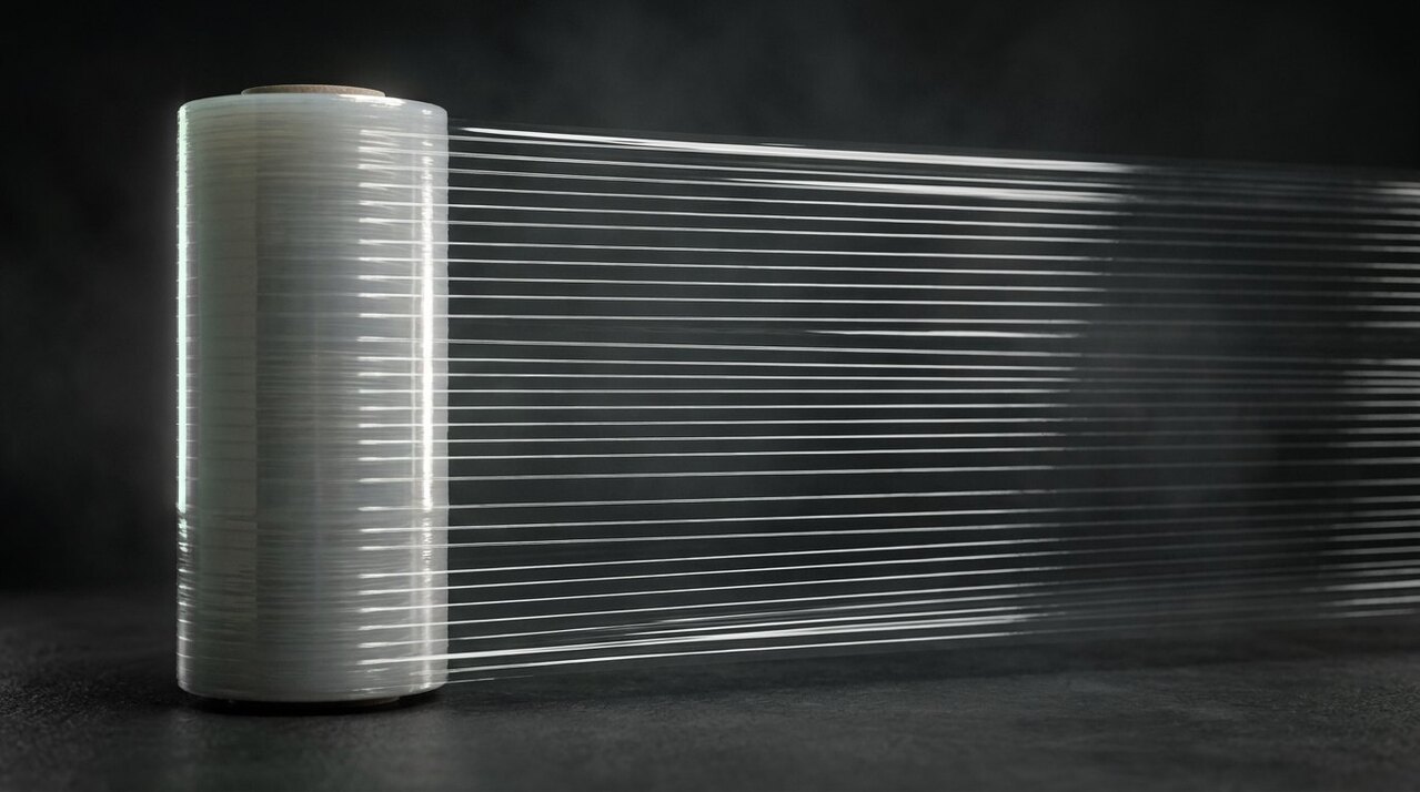 Pallet wrapped in FiberFilm fibre-reinforced stretch film