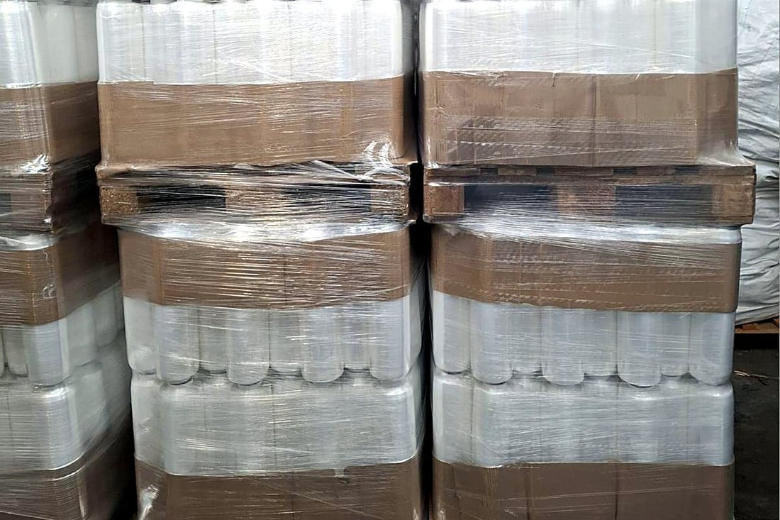 Pallets of pre-stretched hand film in our warehouse